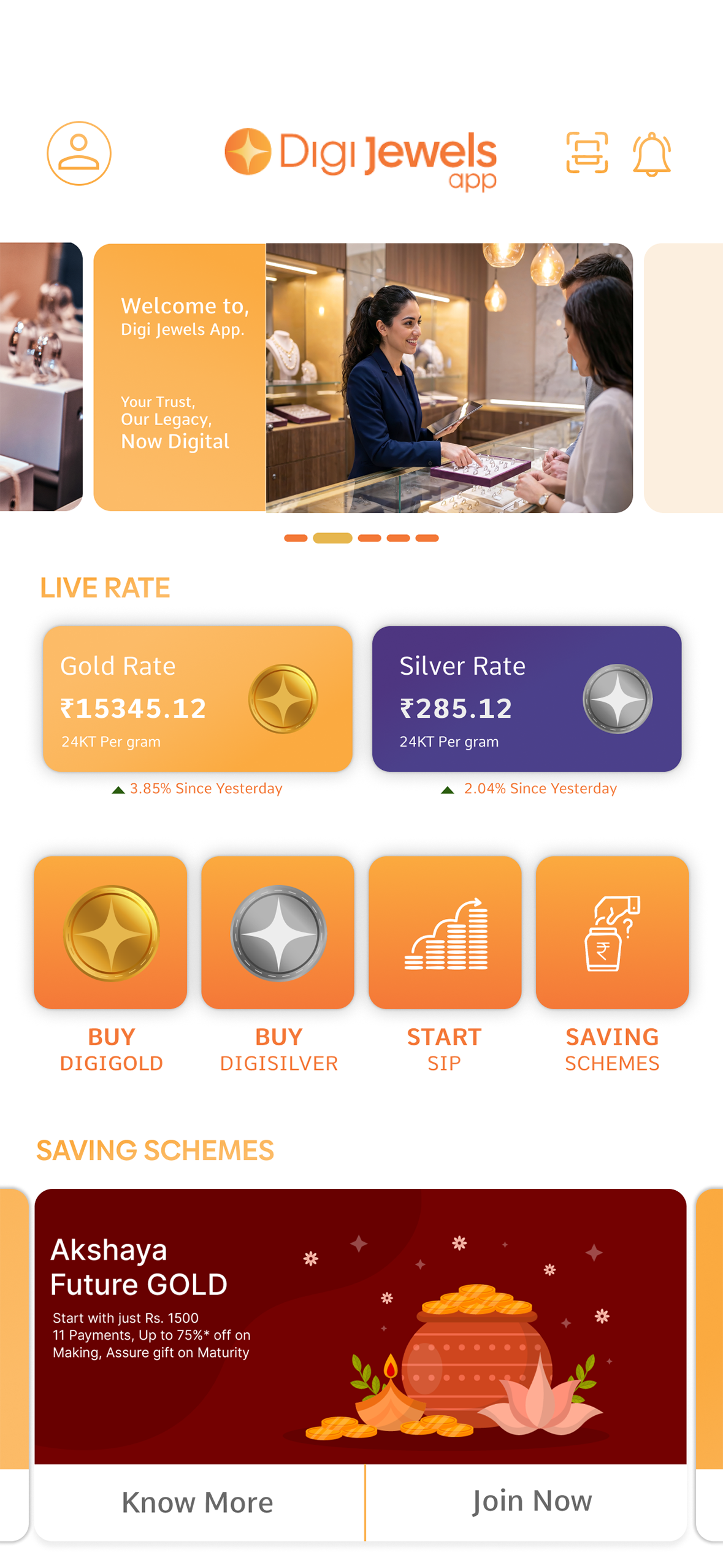 DigiJewels App - Home Screen