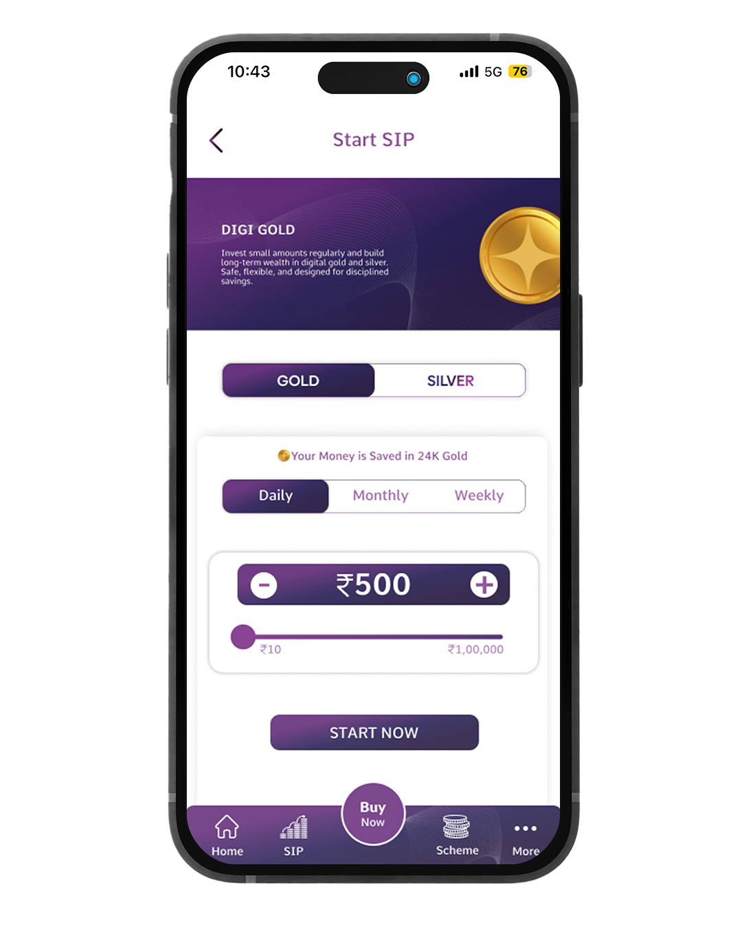 SIP in Gold & Silver App Screen